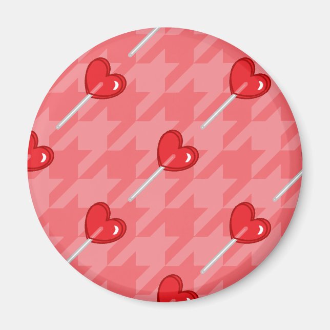pink houndstooth heart lollipop magnet (Front)