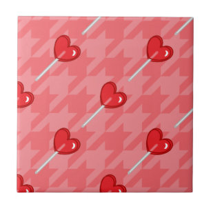 pink houndstooth heart lollipop tile