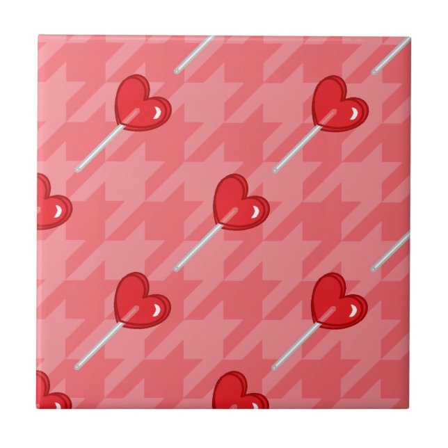 pink houndstooth heart lollipop tile (Front)