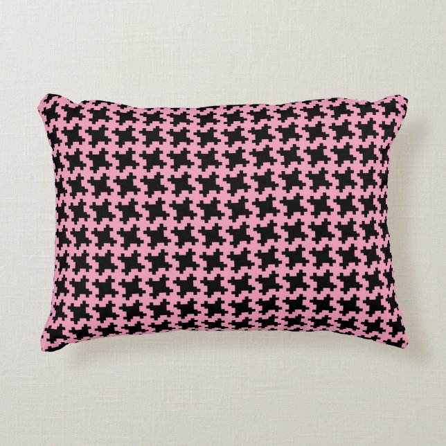 Pink Houndstooth on Black Throw Decorative Cushion (Front)