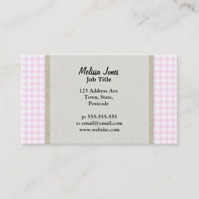 Pink Houndstooth pattern Business Card (Front)