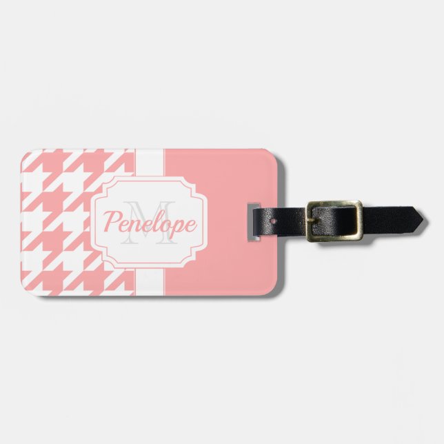 Pink Houndstooth Pattern Luggage Tag (Front Horizontal)