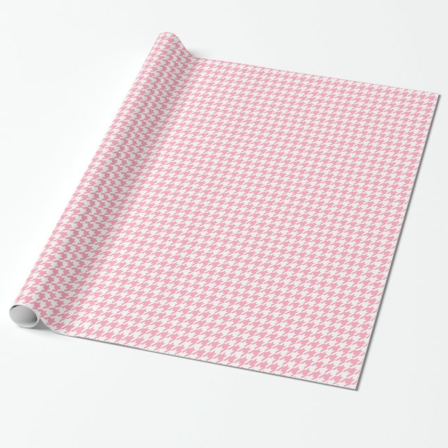 Pink Houndstooth Pattern Wrapping Paper (Unrolled)