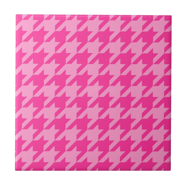 Pink Houndstooth Plaid Check Ceramic Tile (Front)