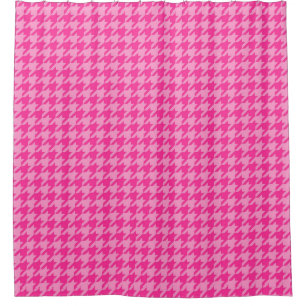 Pink Houndstooth Plaid Check Shower Curtain