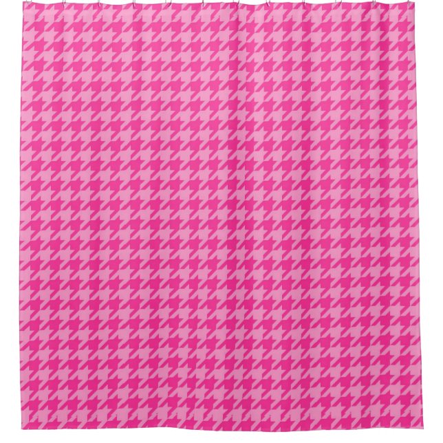 Pink Houndstooth Plaid Check Shower Curtain (Front)