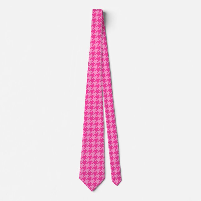 Pink Houndstooth Plaid Check Tie (Front)