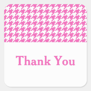 Pink Houndstooth Thank You Stickers