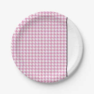 Pink Houndstooth Timeless Spring Designer Chic Paper Plate