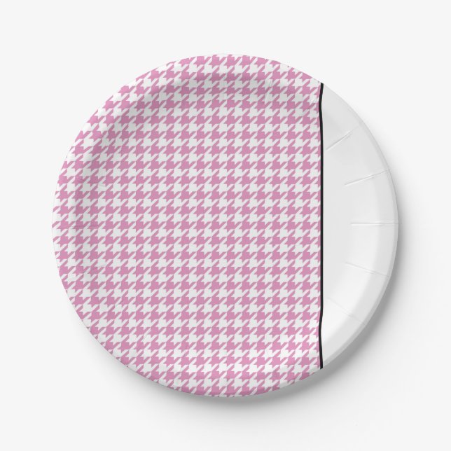 Pink Houndstooth Timeless Spring Designer Chic Paper Plate (Front)
