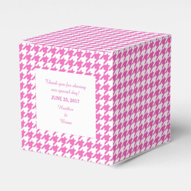 Pink Houndstooth Wedding Favour Box (Front Side)