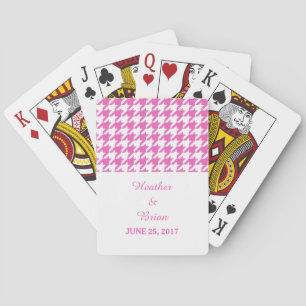Pink Houndstooth Wedding Playing Cards