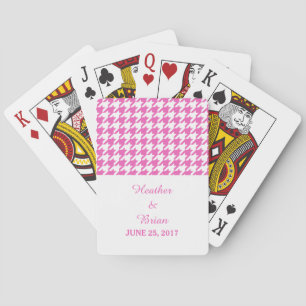 Pink Houndstooth Wedding Playing Cards