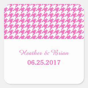 Pink Houndstooth Wedding Stickers