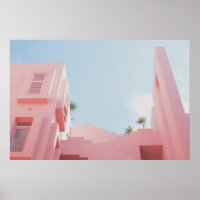 Pink House and Palm Trees Photo