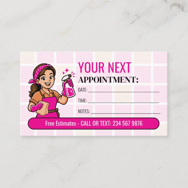 Pink House Cleaning Next Reminder Appointment Card (Front)