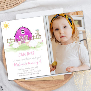 Pink House Farm Invitations with photo