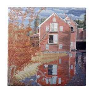 Pink House in Autumn Ceramic Tile