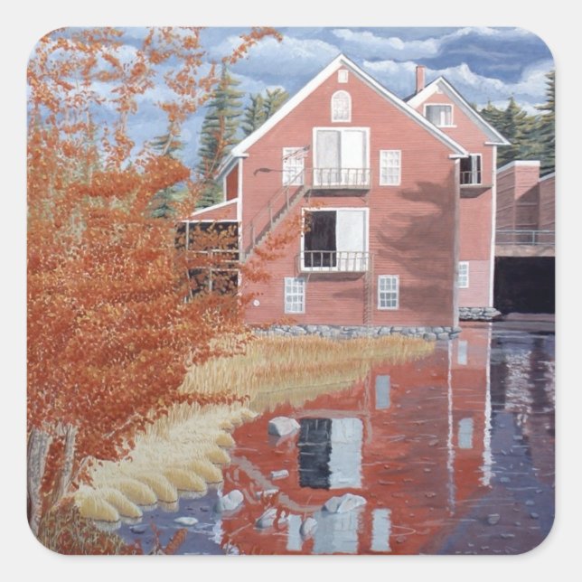 Pink House in Autumn Square Sticker (Front)