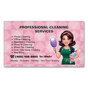 Pink Housekeeper Cleaning Service Magnetic Business Card