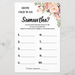 Pink How old was She shower bilingual game card