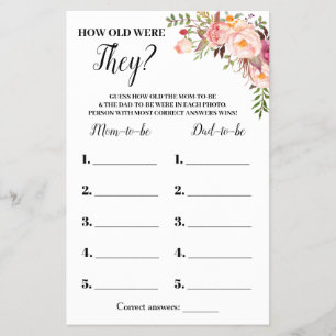 Pink How Old Were They Baby Shower Game Card