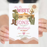 Pink How The West Was One Birthday Party Cowboy  Invitation<br><div class="desc">Pink How The West Was One Birthday Party Cowboy Invitation
Girl Southwestern cactus Wild West Cowboy 1st Birthday Rodeo invite</div>