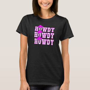 Pink Howdy Cow Girl Distressed Western Country Rod T-Shirt