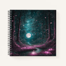 Pink-Hued Full Moon & Fireflies Hard Cover Journal