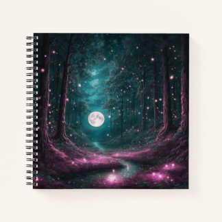 Pink-Hued Full Moon & Fireflies Hard Cover Journal