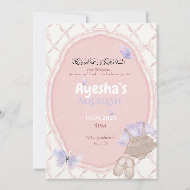 Pink Hues Baby Girl Aqeeqah Invitation (Front)