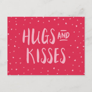 Pink Hugs and Kisses   Hearts   Valentine's Day Holiday Postcard