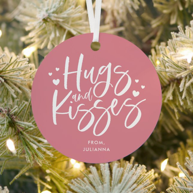 Pink Hugs and Kisses Valentine’s Day Holiday  Metal Tree Decoration (Insitu)