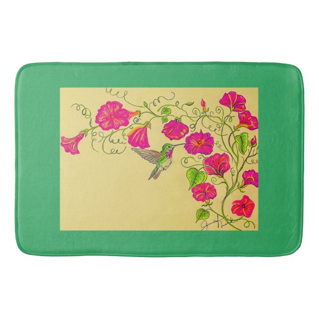 Pink Hummingbird Bath Mat (Front)