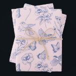Pink Hummingbird & Butterfly Floral Wrapping Paper Sheet<br><div class="desc">Hummingbird & Butterfly Floral Toile Pink Wrapping Wrapping Paper Sheet Set of 3</div>