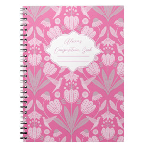 Pink Hummingbird Coquette Personalized Composition Notebook