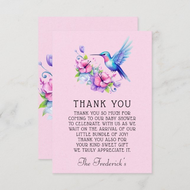 Pink Hummingbird Girl Baby Shower Thank You  (Front/Back)