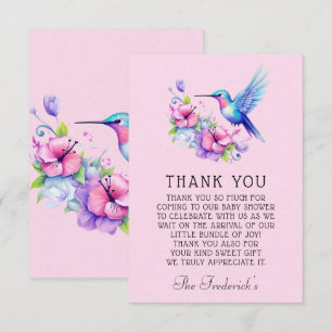 Pink Hummingbird Girl Baby Shower Thank You Card