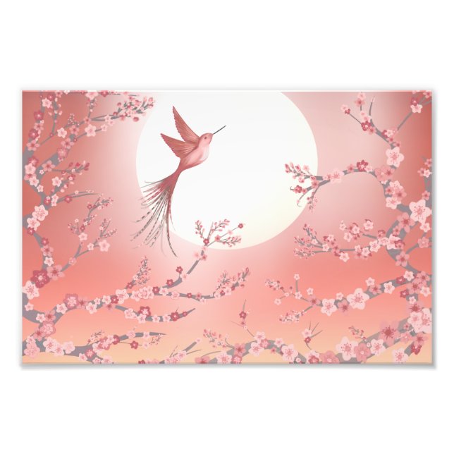 Pink hummingbird moonlight Calm art poster  (Front)