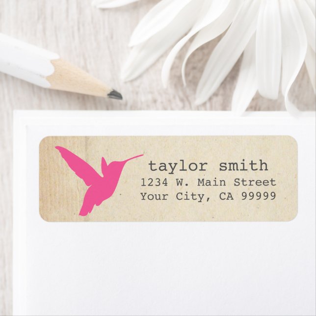 Pink Hummingbird Pink Tan Nature Return Address Label (Insitu)