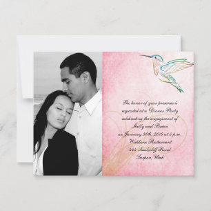 Pink Hummingbird Watercolor Wedding Engagement Invitation