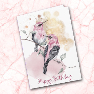 Pink Hummingbirds Happy Birthday Card