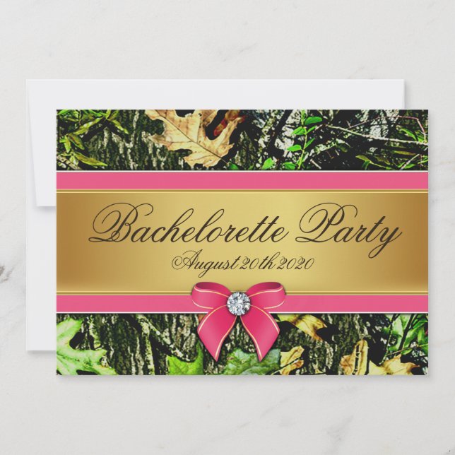 Pink Hunting Camo Bachelorette Party Invitations (Front)