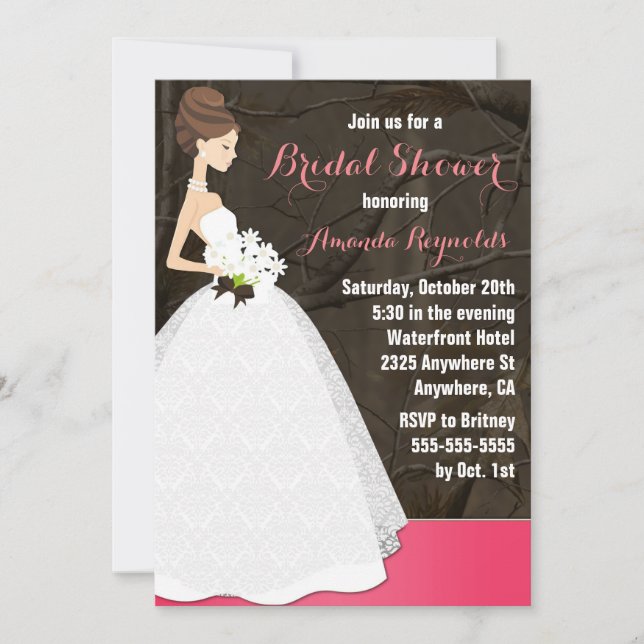 Pink Hunting Camo Bridal Shower Invitations (Front)