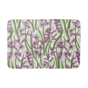 Pink Hyacinth flowers on natural white Bath Mat