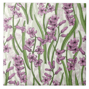 Pink Hyacinth flowers on natural white Ceramic Tile