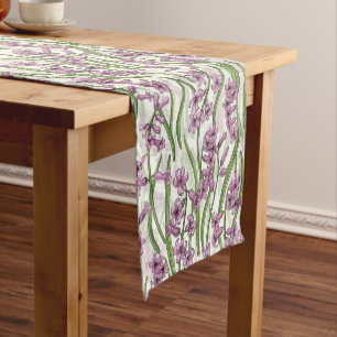 Pink Hyacinth flowers on natural white Short Table Runner