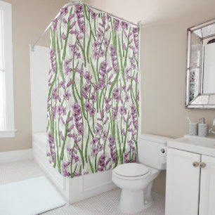 Pink Hyacinth flowers on natural white Shower Curtain
