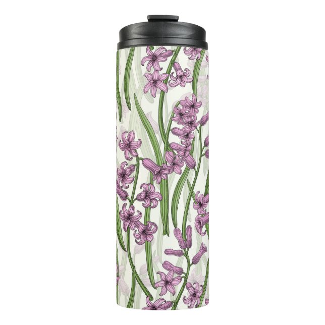 Pink Hyacinth flowers on natural white Thermal Tumbler (Front)