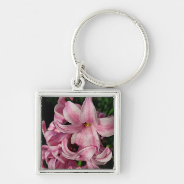 Pink Hyacinth Spring Floral Key Ring (Front)